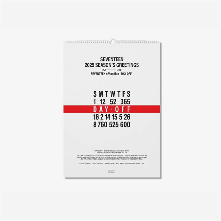 SEVENTEEN - 2025 Season's Greetings Wall Calendar [DAY-OFF]